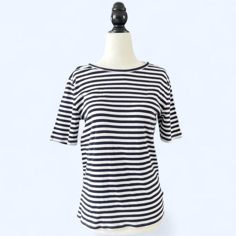 J.Crew Womens Perfect Fit Navy Striped Short Sleeve Shirt Capsule Nautical Large